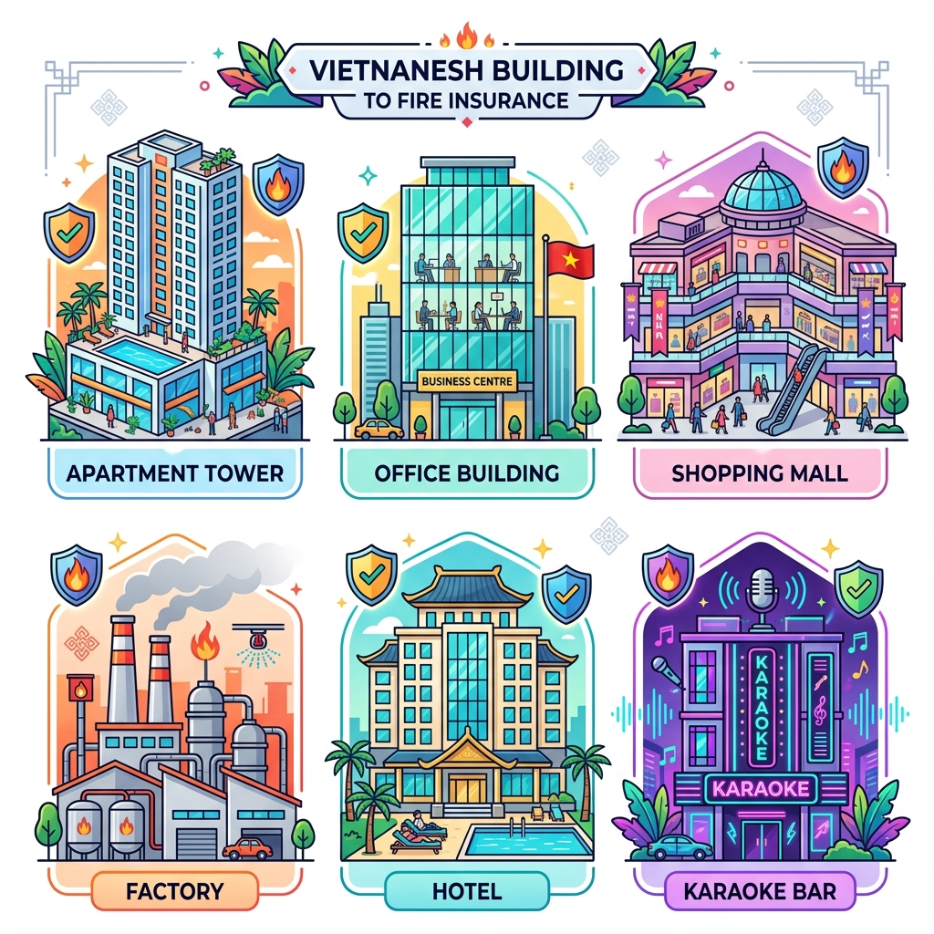 Infographic các loại cơ sở phải mua bảo hiểm cháy nổ bắt buộc theo Nghị định 105/2025