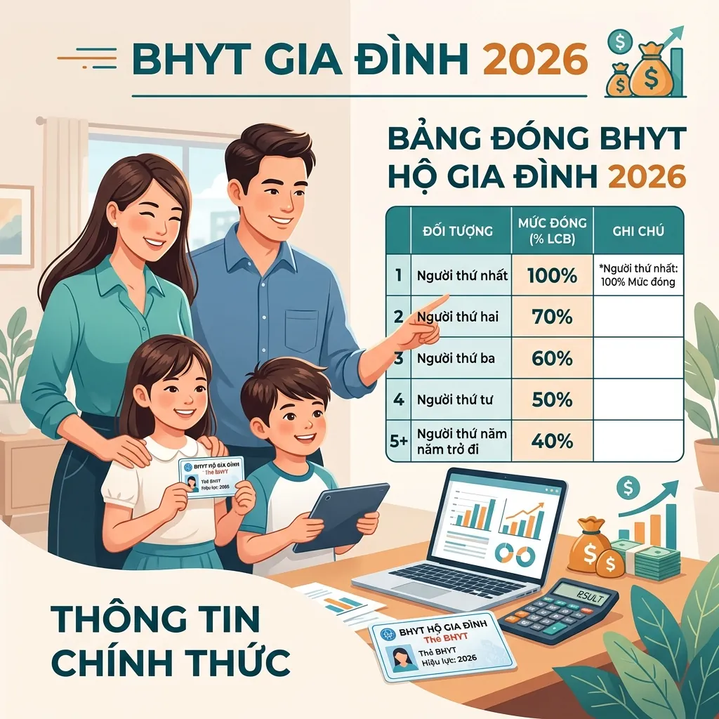 You are currently viewing Bảng Đóng BHYT Hộ Gia Đình 2026: Nhà 4 Người Đóng Bao Nhiêu?